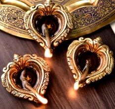 Brass Heart Shaped Oil Lamp Diya Pack of 3